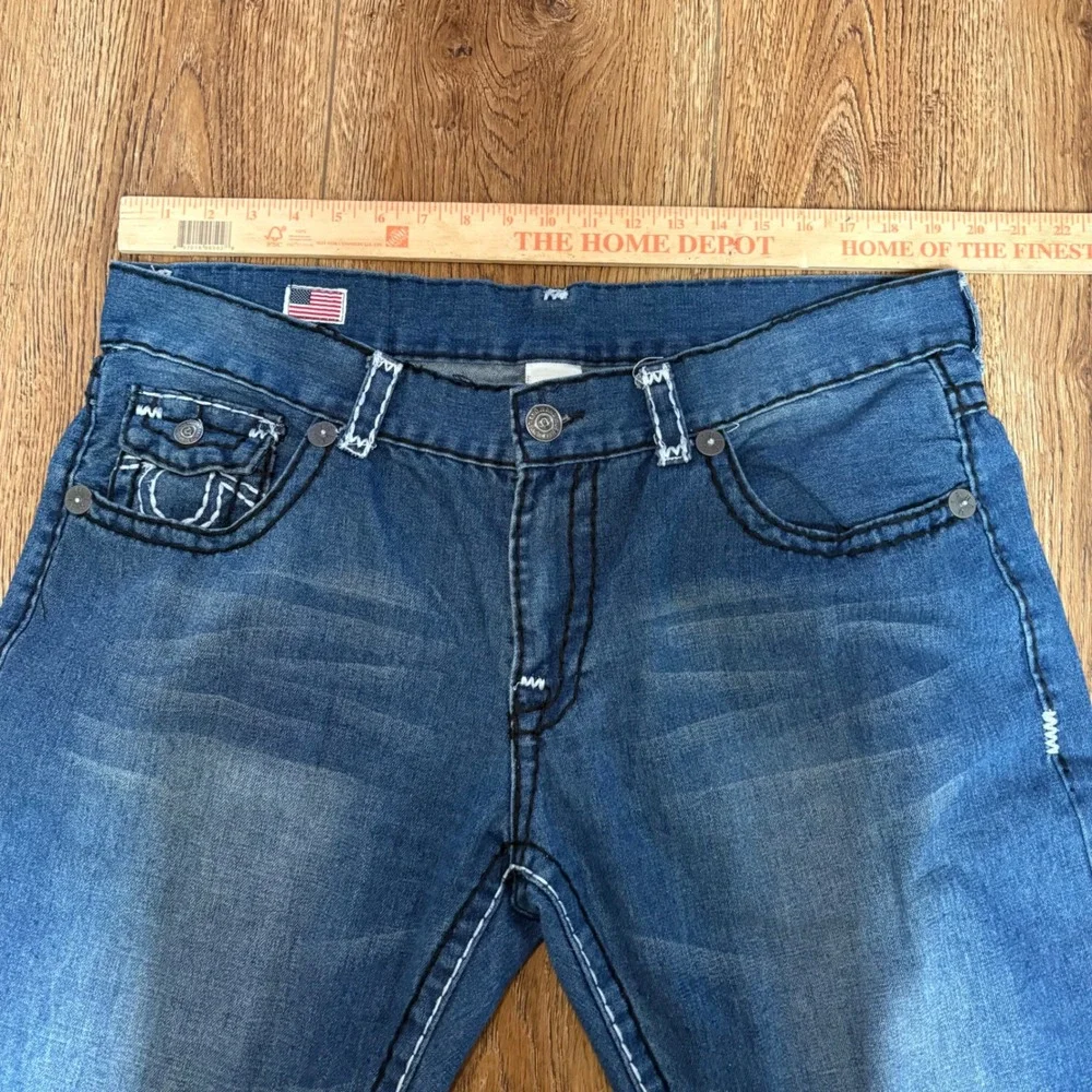 Y2K True Religion USA Made Thick Stitch Blue Jeans‎ Straight Leg Mens 40x33 VTG